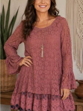 Sacred Threads Rose Mauve Lace-Trim Tunic